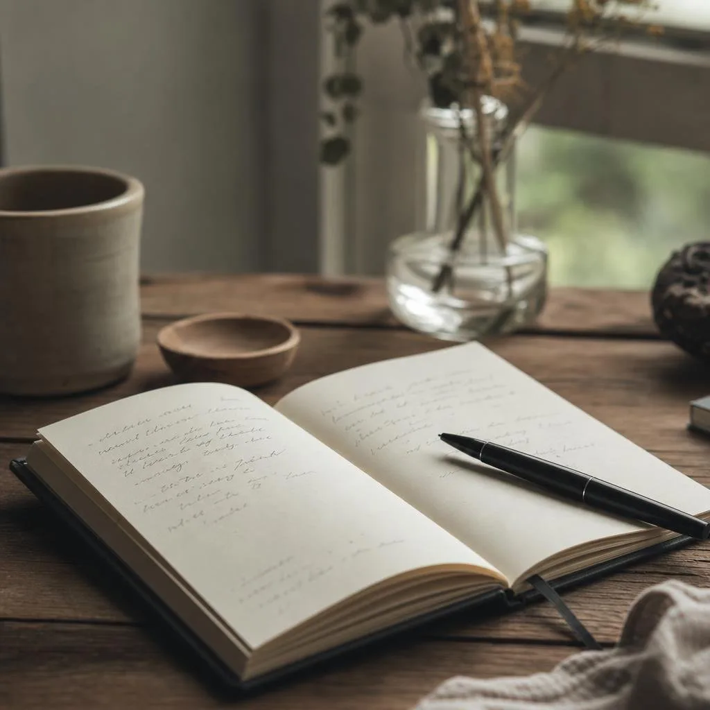 A cup of coffee beside an open notebook